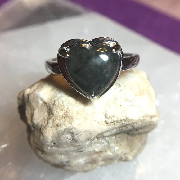 Burmese Black Jade Heart Ring .925 Type A RARE Sterling Silver - Picture 11 of 16